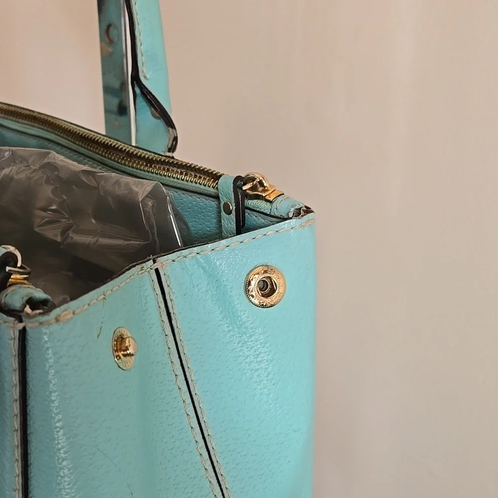 Kate SpadeLarge Wellesy Martine Robins Egg Blue Leather Tote  Bag